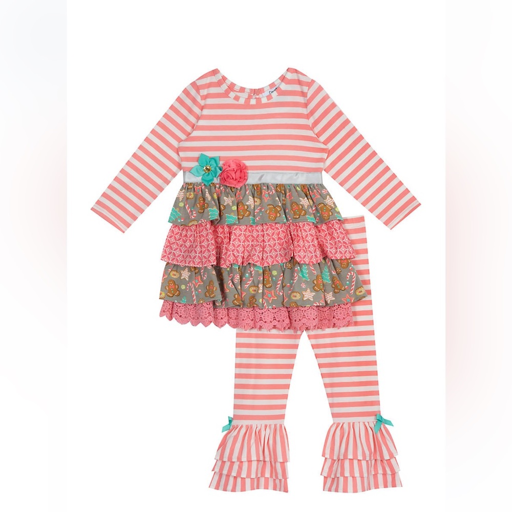 Baby Girls Tiered Ruffled
Multi Top and Ruffled leggings set
